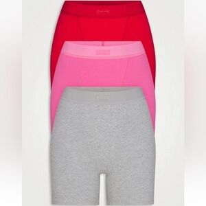 SKIMS Cotton RIBBED Boxers 3 PACK IN PINK GIFT BOX Size LARGE Never Worn